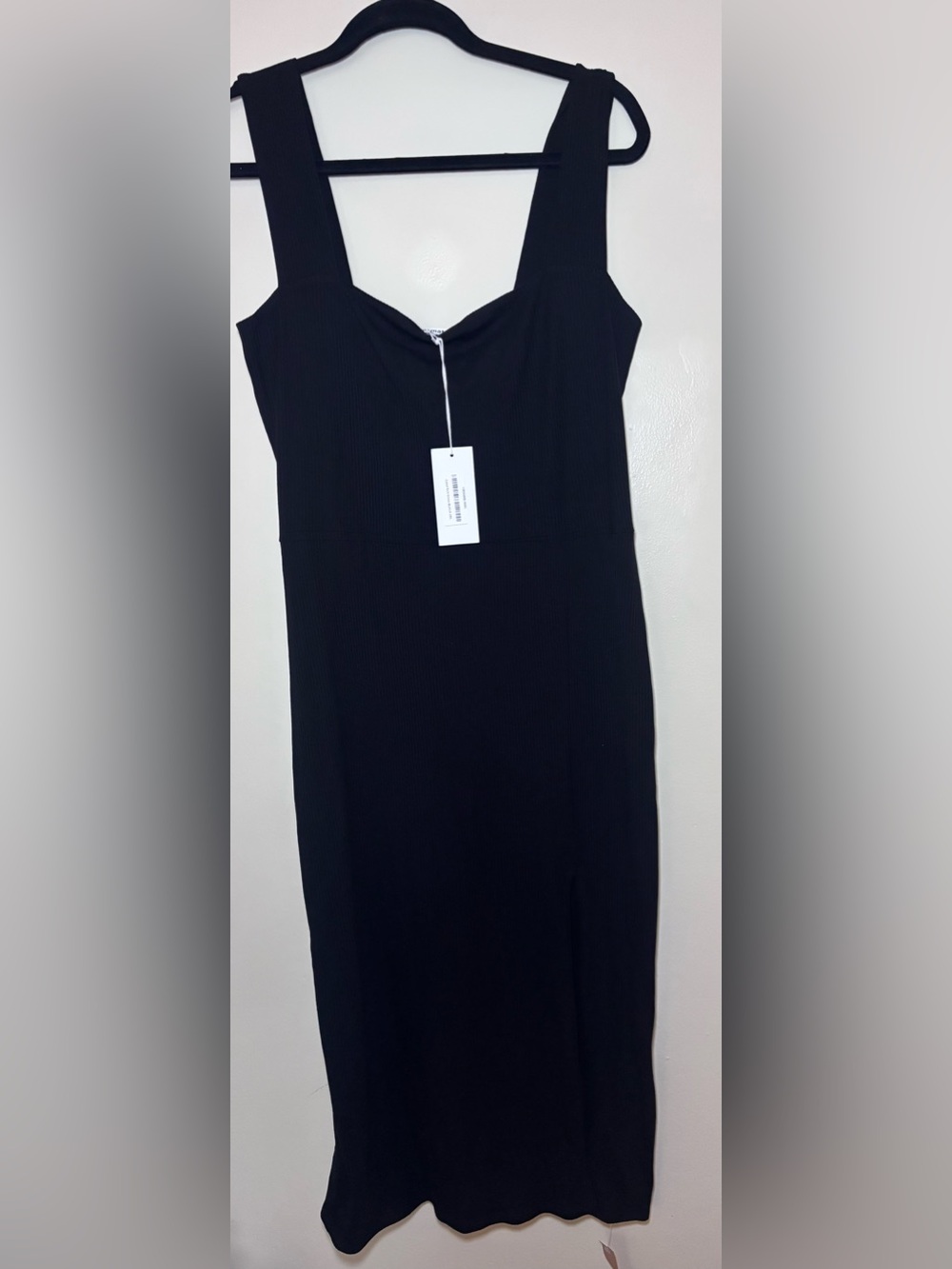Reformation Cassi Black Ribbed Knit Midi Dress Bodycon XL NWT